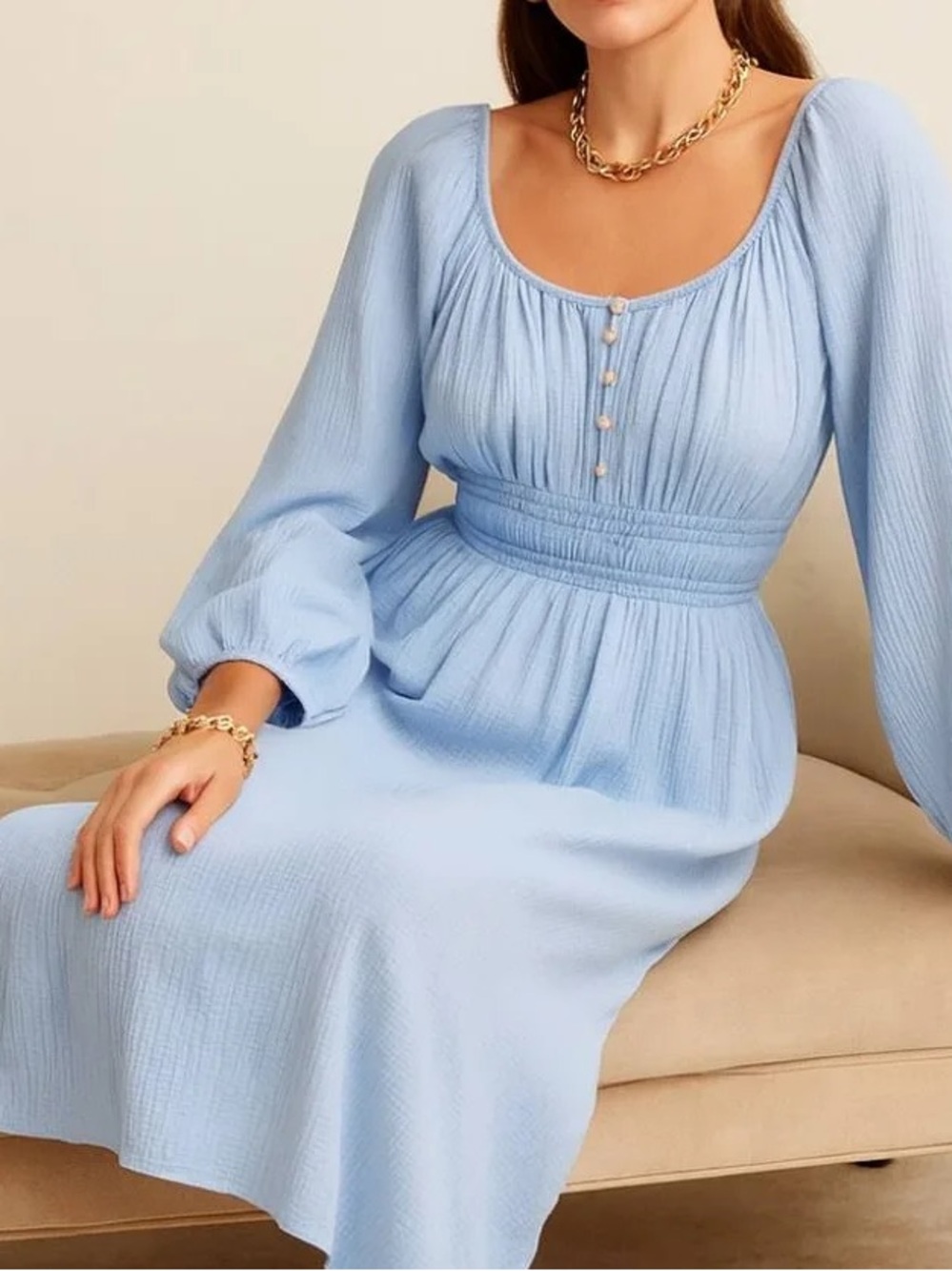 J. Crew Powder Blue Gathered Gauze Midi Dress NWOT